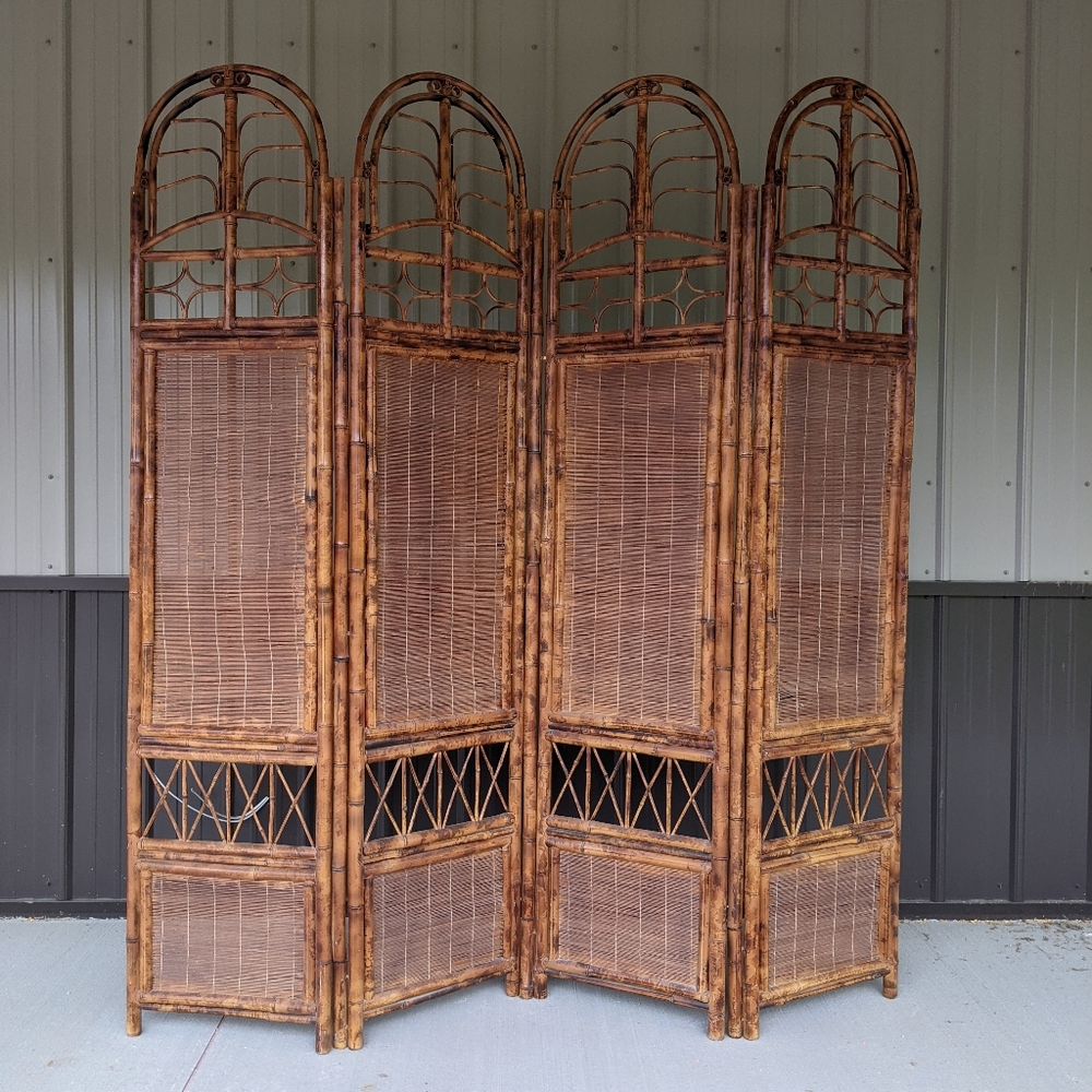 vtg 70s retro rattan bamboo screen room divider - Picture 1 of 9